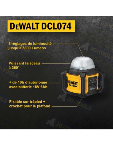 DeWALT DCL079 Lampe LED à batterie pour chantier 18V/54V projecteur avec  trépied